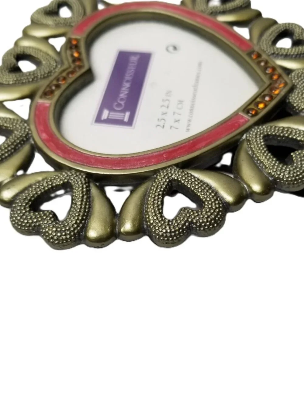 Connoisseur Heart Picture Frame Gold Tone Rhinestone 2.5x2.5 Tabletop Decor